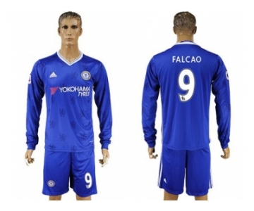 Chelsea #9 Falcao Home Long Sleeves Soccer Club Jersey