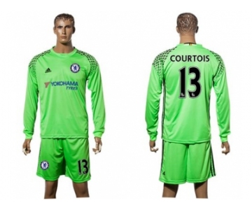 helsea #13 Courtois Green Goalkeeper Long Sleeves Soccer Club Jersey