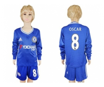 Chelsea #8 Oscar Home Long Sleeves Kid Soccer Club Jersey