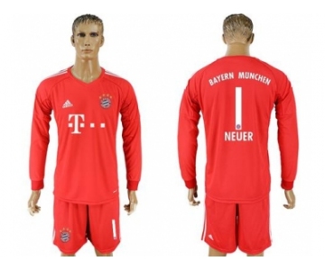 Bayern Munchen #1 Neuer Red Goalkeeper Long Sleeves Soccer Club Jersey