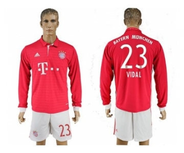 Bayern Munchen #23 Vidal Home Long Sleeves Soccer Club Jersey