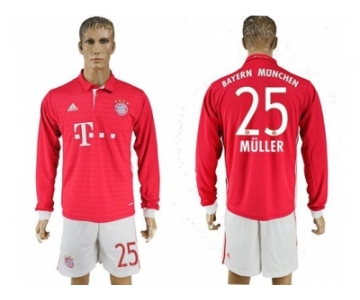 Bayern Munchen #25 Muller Home Long Sleeves Soccer Club Jersey