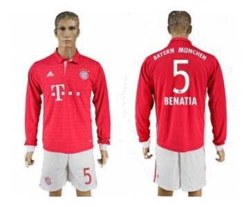 Bayern Munchen #5 Benatia Home Long Sleeves Soccer Club Jersey