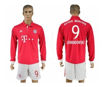 Bayern Munchen #9 Lewandowski Home Long Sleeves Soccer Club Jersey
