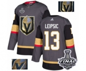 Men Adidas Vegas Golden Knights #13 Brendan Leipsic Authentic Gray Fashion Gold 2018 Stanley Cup Final NHL Jersey