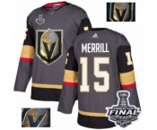 Men Adidas Vegas Golden Knights #15 Jon Merrill Authentic Gray Fashion Gold 2018 Stanley Cup Final NHL Jersey