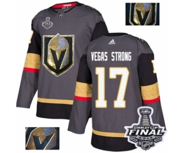 Men Adidas Vegas Golden Knights #17 Vegas Strong Authentic Gray Fashion Gold 2018 Stanley Cup Final NHL Jersey