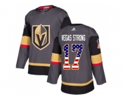 Men Adidas Vegas Golden Knights #17 Vegas Strong Grey Home Authentic USA Flag Stitched NHL Jersey