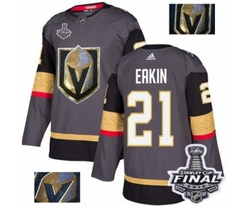 Men Adidas Vegas Golden Knights #21 Cody Eakin Authentic Gray Fashion Gold 2018 Stanley Cup Final NHL Jersey
