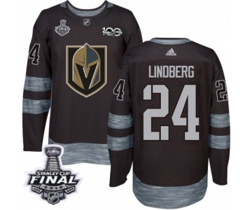 Men Adidas Vegas Golden Knights #24 Oscar Lindberg Authentic Black 1917-2017 100th Anniversary 2018 Stanley Cup Final NHL Jersey
