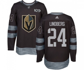 Men Adidas Vegas Golden Knights #24 Oscar Lindberg Authentic Black 1917-2017 100th Anniversary NHL Jersey