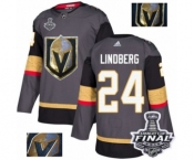 Men Adidas Vegas Golden Knights #24 Oscar Lindberg Authentic Gray Fashion Gold 2018 Stanley Cup Final NHL Jersey