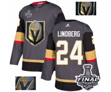 Men Adidas Vegas Golden Knights #24 Oscar Lindberg Authentic Gray Fashion Gold 2018 Stanley Cup Final NHL Jersey