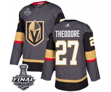 Men Adidas Vegas Golden Knights #27 Shea Theodore Premier Gray Home 2018 Stanley Cup Final NHL Jersey
