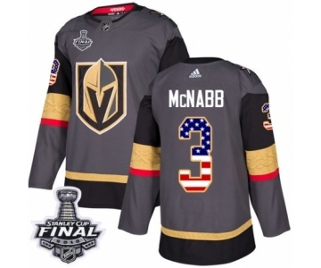 Men Adidas Vegas Golden Knights #3 Brayden McNabb Authentic Gray USA Flag Fashion 2018 Stanley Cup Final NHL Jersey