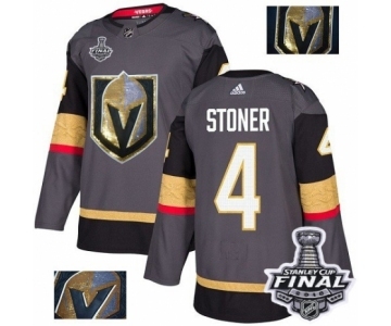 Men Adidas Vegas Golden Knights #4 Clayton Stoner Authentic Gray Fashion Gold 2018 Stanley Cup Final NHL Jersey