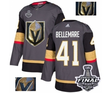 Men Adidas Vegas Golden Knights #41 Pierre-Edouard Bellemare Authentic Gray Fashion Gold 2018 Stanley Cup Final NHL Jersey