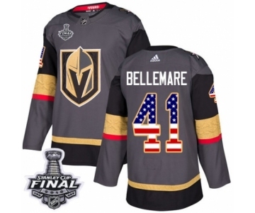 Men Adidas Vegas Golden Knights #41 Pierre-Edouard Bellemare Authentic Gray USA Flag Fashion 2018 Stanley Cup Final NHL Jersey