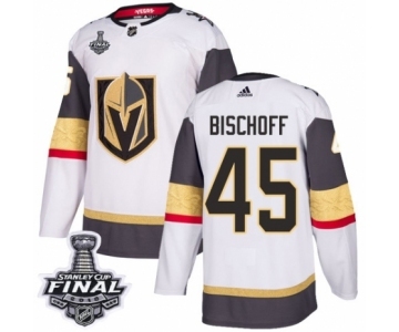 Men Adidas Vegas Golden Knights #45 Jake Bischoff Authentic White Away 2018 Stanley Cup Final NHL Jersey