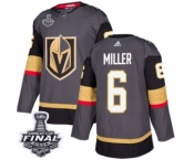 Men Adidas Vegas Golden Knights #6 Colin Miller Authentic Gray Home 2018 Stanley Cup Final NHL Jersey