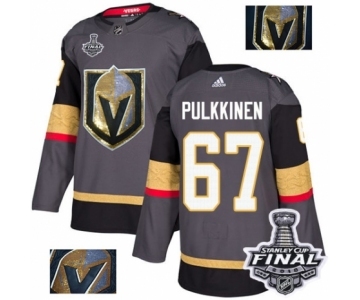 Men Adidas Vegas Golden Knights #67 Teemu Pulkkinen Authentic Gray Fashion Gold 2018 Stanley Cup Final NHL Jersey
