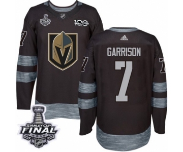 Men Adidas Vegas Golden Knights #7 Jason Garrison Authentic Black 1917-2017 100th Anniversary 2018 Stanley Cup Final NHL Jersey