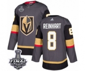 Men Adidas Vegas Golden Knights #8 Griffin Reinhart Authentic Gray Home 2018 Stanley Cup Final NHL Jersey