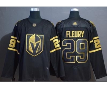 Men's Golden Knights #29 Marc-Andre Fleury Black Gold Authentic Stitched Hockey Jersey