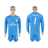 Real Madrid #1 Casillas Sky Blue Goalkeeper Long Sleeves Soccer Club Jersey