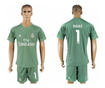 Real Madrid #1 Navas Green Goalkeeper Soccer Club Jersey
