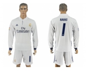 Real Madrid #1 Navas White Home Long Sleeves Soccer Club Jersey 1