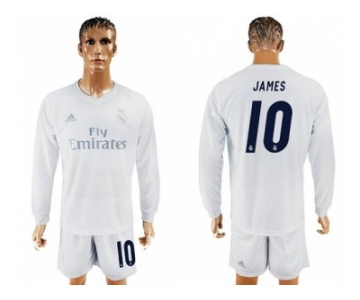 Real Madrid #10 James Marine Environmental Protection Home Long Sleeves Soccer Club Jersey