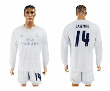 Real Madrid #14 Casemiro Marine Environmental Protection Home Long Sleeves Soccer Club Jersey
