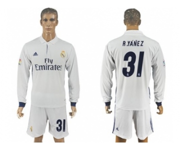 Real Madrid #31 R.Yanez White Home Long Sleeves Soccer Club Jersey 1
