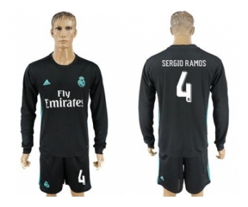 Real Madrid #4 Sergio Ramos Away Long Sleeves Soccer Club Jersey