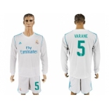 Real Madrid #5 Varane White Home Long Sleeves Soccer Club Jersey