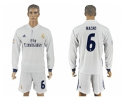 Real Madrid #6 Nacho White Home Long Sleeves Soccer Club Jersey 1