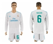 Real Madrid #6 Nacho White Home Long Sleeves Soccer Club Jersey