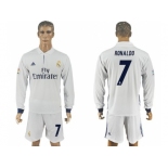 Real Madrid #7 Ronaldo White Home Long Sleeves Soccer Club Jersey 1