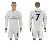 Real Madrid #7 Ronaldo White Home Long Sleeves Soccer Club Jersey 1