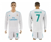 Real Madrid #7 Ronaldo White Home Long Sleeves Soccer Club Jersey