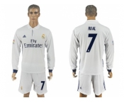 Real Madrid #7 Rual White Home Long Sleeves Soccer Club Jersey