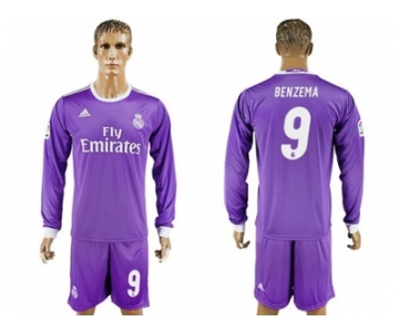 Real Madrid #9 Benzema Away Long Sleeves Soccer Club Jersey 1