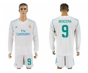 Real Madrid #9 Benzema White Home Long Sleeves Soccer Club Jersey