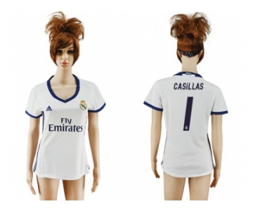 Women's Real Madrid #1 Casillas Home Soccer Club Jersey1