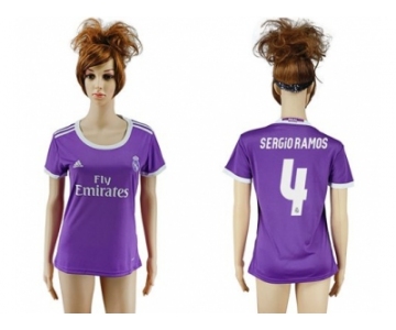 Women's Real Madrid #4 Sergio Ramos Away Soccer Club Jersey2