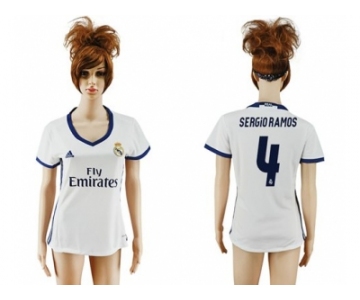 Women's Real Madrid #4 Sergio Ramos Home Soccer Club Jersey4