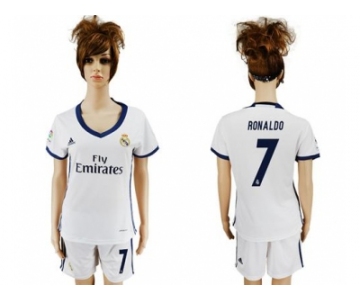 Women's Real Madrid #7 Ronaldo Home Soccer Club Jersey3