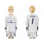 Real Madrid #1 Casillas Home Long Sleeves Kid Soccer Club Jersey