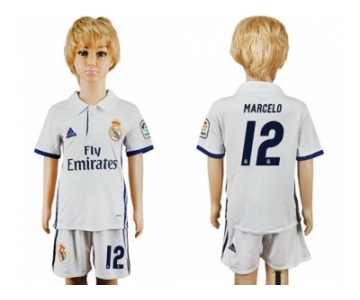 Real Madrid #12 Marcelo White Home Kid Soccer Club Jersey1